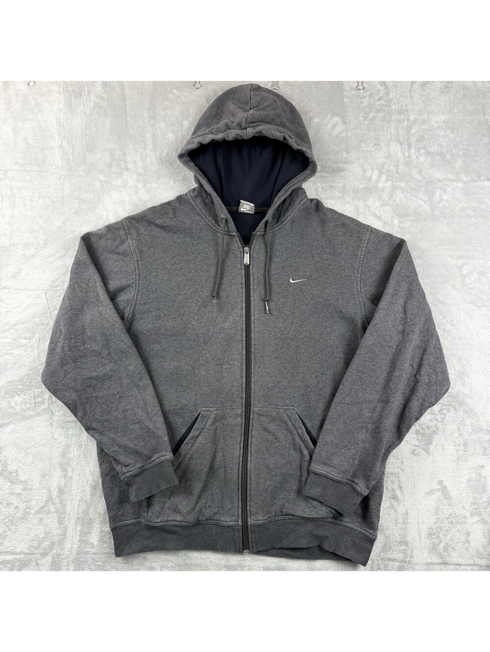 VTG Nike Sportswear Grey Full Zip Hoodie MenL Swoosh Colorblock Fleece Lined Y2K